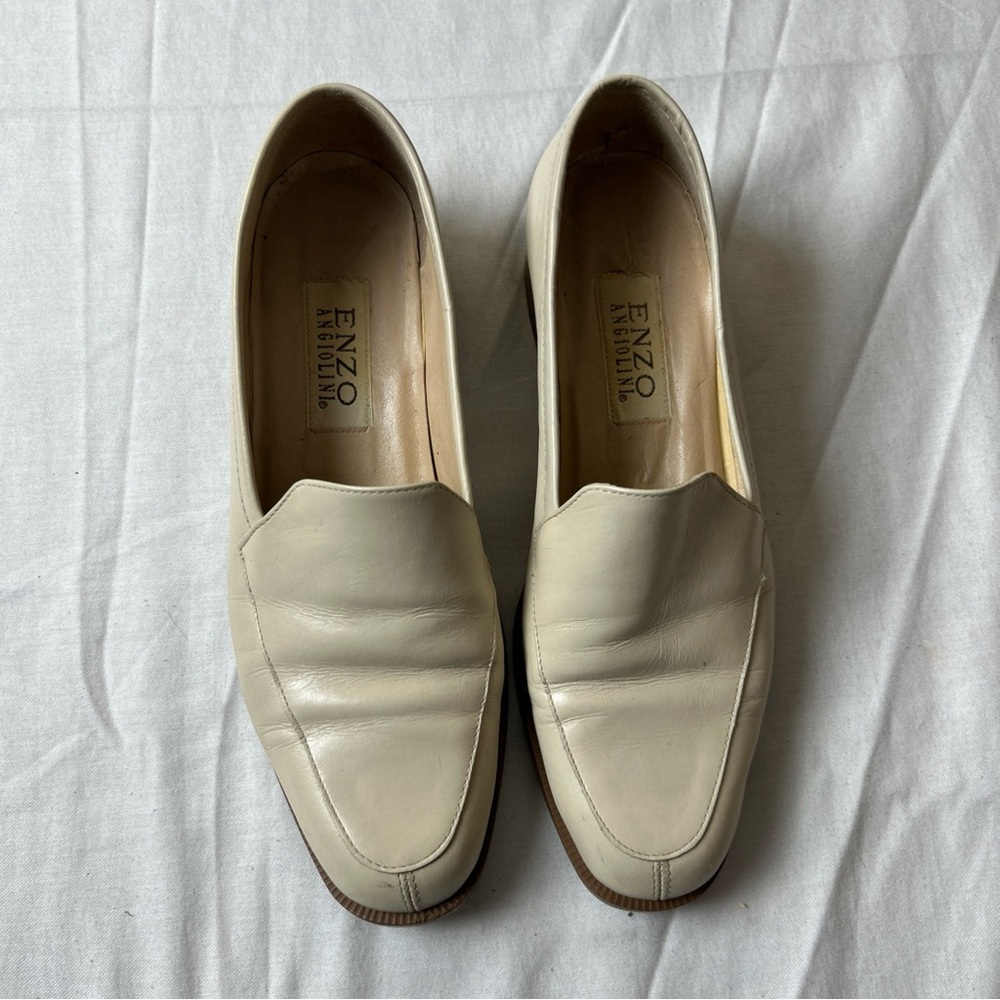 Enzo Angiolini Off-White Leather Slip-On Loafers